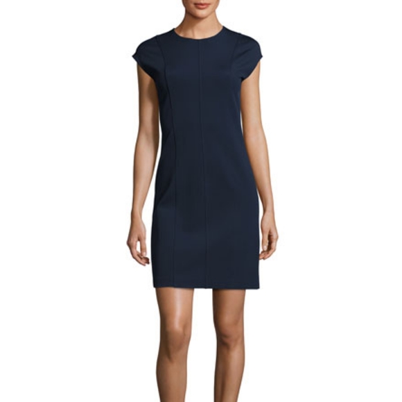 Theory Onine Navy Oxford Knit Sheath Dress, Size 6 - Picture 1 of 12